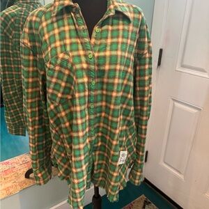 BDG Green and Yellow Plaid Flannel Button-Up Women’s Shirt